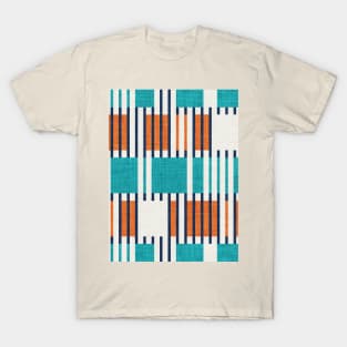 Bold minimalist retro stripes // midnight blue orange and peacock blue geometric grid T-Shirt